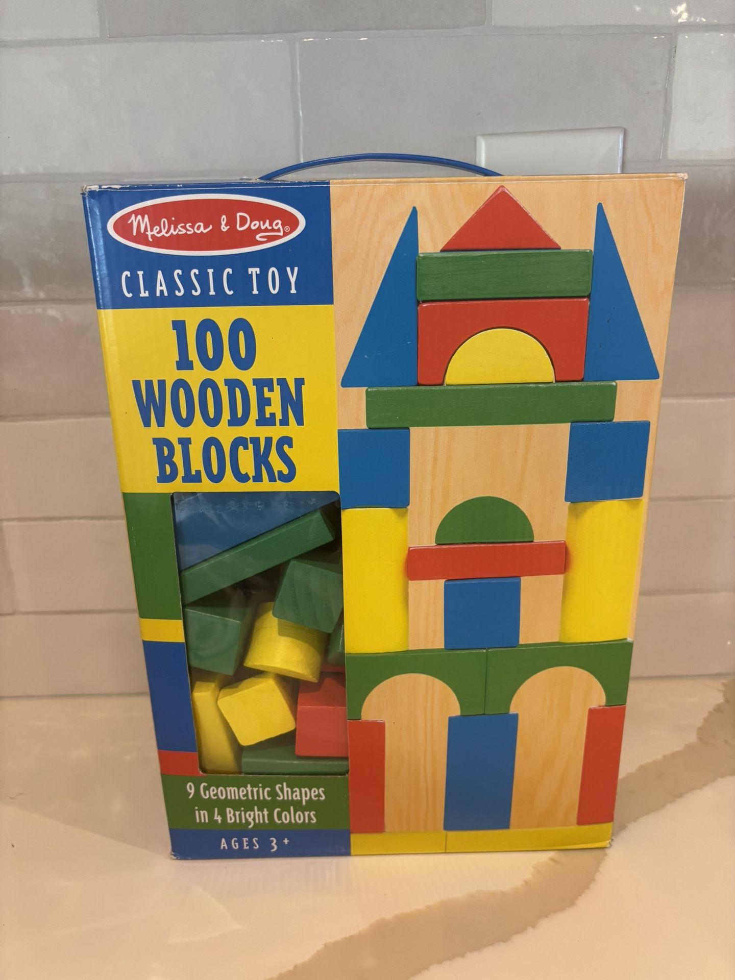 Melissa & Doug Wooden Building Blocks Set - 100 Blocks in 4 Colors and 9 Shapes - FSC Certified