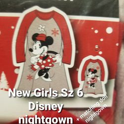 New Girls Size 6 Disney Minnie Mouse pajamas Nightgown + matching Doll dress Gift 🎁🎅