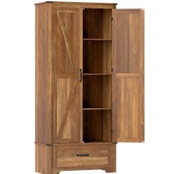 HOMCOM 72" Farmhouse Pantry Cabinet with Adjustable Shelves, Kitchen Pantry Cabinet with 2 Doors, Brown