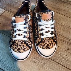 Coach Shoes Barrett Womens 8.5 Leopard Print Signature Authentic Sneakers