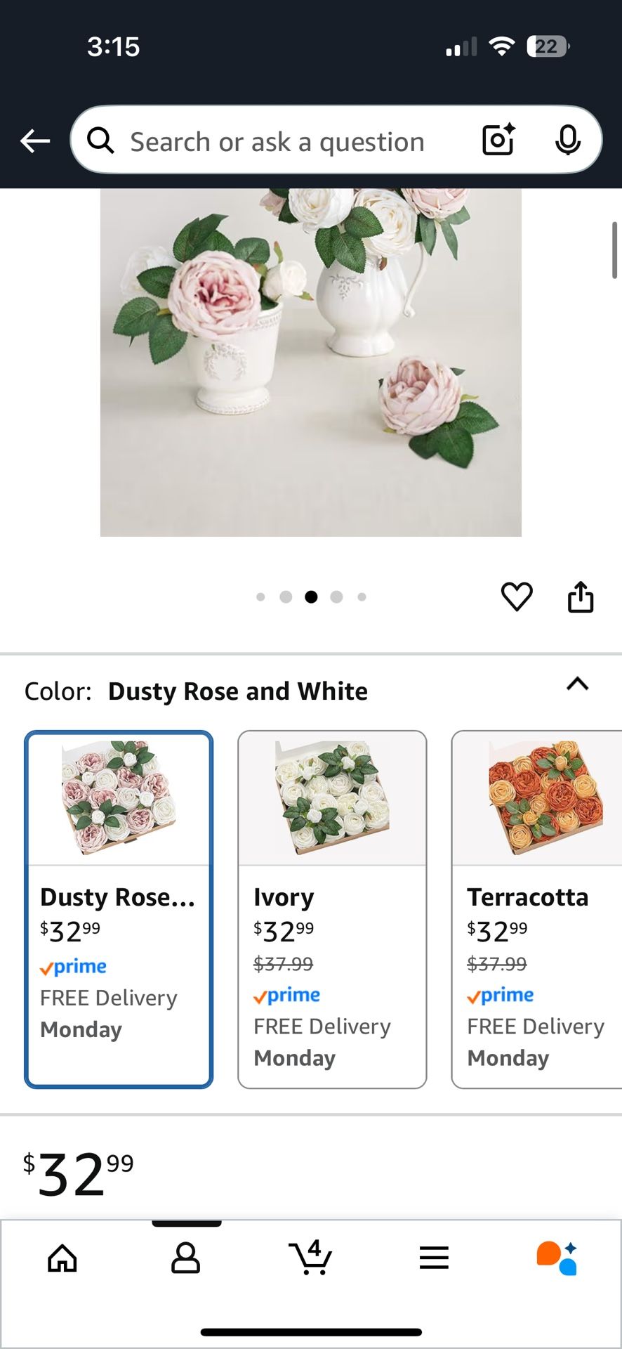Artificial roses with stem and leaves