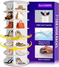 2441b $65  Tier Rotating Shoe Rack 360°Rotating Shoe Rack Tower Spinning Shoe Rack Tower for Bedroom, Entryway, Closet, Holds 28-32 Pairs of Shoes, Ha