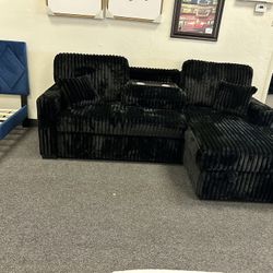 Sleeper Sofa With Cupholder In Black Corduroy