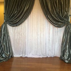 Qty 6 chiffon wedding curtains 12 ft long 5 ft wide     Grey Or Silver Avail In Different Fabric 