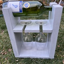 Wine, glass and wine bottle holder