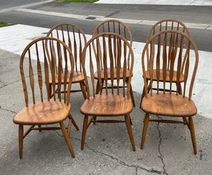 Set of 6 S. Bent Bros. Windsor Chairs – Solid Wood – Vintage USA Made