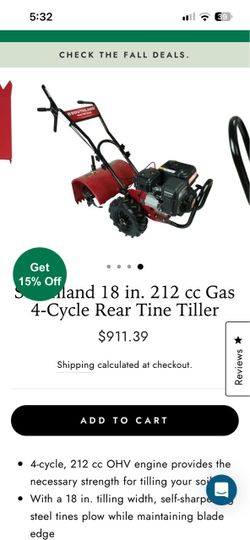 18 in. 212 cc Gas 4-Cycle Rear Tine Tiller