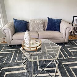 MOVING SALE SPECIAL- Beautiful Grey Sofa set Matching Tables + Rug