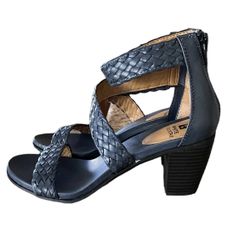 White Mountain Sundown Braided Ankle Strap Block Heel Navy Size 6.5 M New