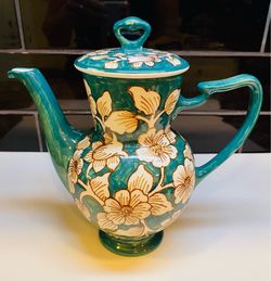 Stunning hand painted/hand made ceramic teapot made in Portugal with vibrant colors