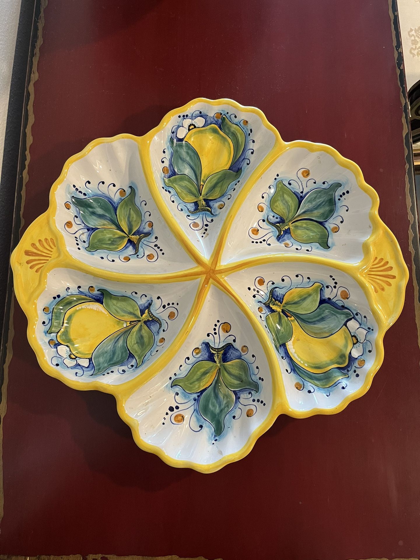 From Italy, Hand Made/ Hand Painted Ceramic sectional Dish