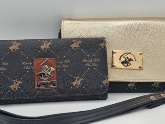 BHPC Womens Black Gold Wallet & Monogram Wristlet Set