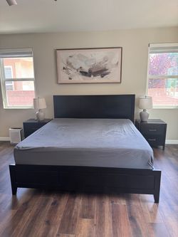 King size bed frame with 2 night stands