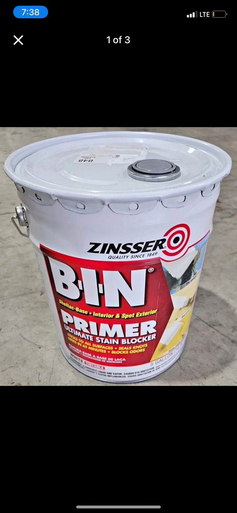 Zinsser BIN primer Paint 5 Gal Buckets