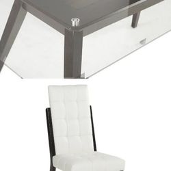 Modern 6-Piece Glass Dining Set with Tufted Chairs & Bench