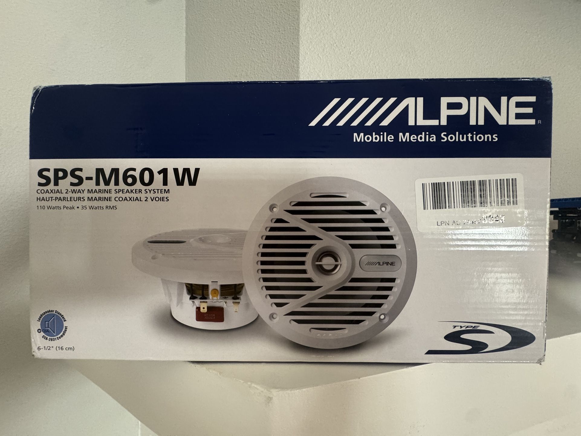 Alpine marine speakers SPS-M601W 6-1/2" Marine Coaxial 2-Way Speaker - White (Pair)