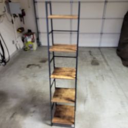 SpringSun 5-Tier Ladder Shelf Bookcase, Rustic Standing Shelf Storage Organizer, Wood and Metal Bookshelf