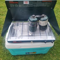 COLEMAN Propane Camping Stove, 2bottles Propane And New Ice Chest