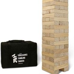 Yard Games Giant Tumbling Timbers 30 Inches Wood Stacking Indoor Outdoor Party Game with Carrying Case for Kids and Adults, Natural
