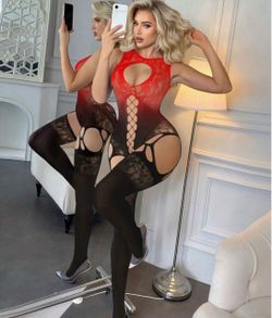 Red and Black Lace Bodystocking