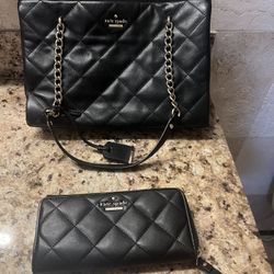 Kate Spade Quilted Leather Handbag With Matching Wallet And Dust Bag