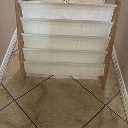 4-Tier Kids Bookshelf, Natural Wood/White 