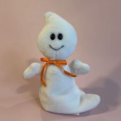 1995 Original Ty Beanie Baby Spooky the Ghost w Orange Bow PVC Pellets EUC 8"