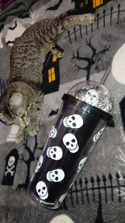 SKULL FACE STRAW AND CUP 