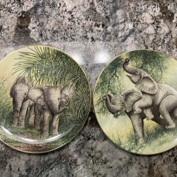 Pair Of Signed Royal Doulton Baby Elephant Collector Plates