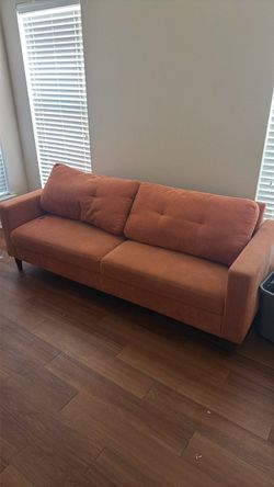 Mid-Century Modern Rust Fabric Sofa