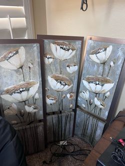 Set of 3 wall decor - flower on canvas - sold as a set - wall art