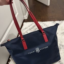 Tommy Hilfiger Jennifer Tote Water-Resistant Bag Hot Red Handles and Navy body