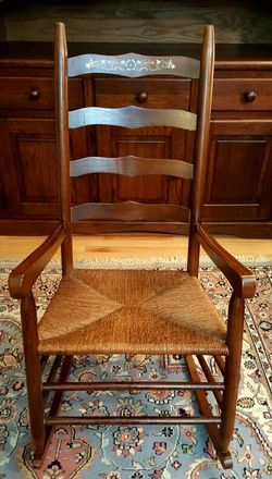 Vintage Ladderback Rocking Chair Rush Seat