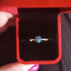 New S.925 Sterling Silver Australian Fire Opal Ring Size 8