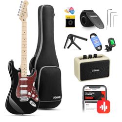 Donner, DST-152B 39" Electric Guitar Kit HSS Pickup Coil Split with Amp, Bag, Accessories, Black Solid Body Guitarra Electrica 