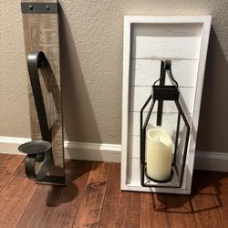 Set Of 2 Rustic Wall Decor Candle Holders 
