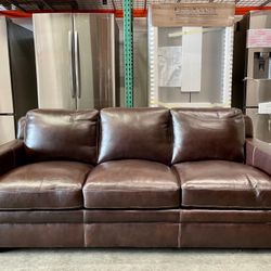Chanton Top Grain Leather Sofa, Brown | BRAND NEW