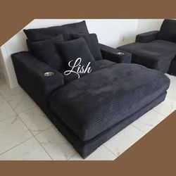 Black Corduroy Chaise Lounge Chair