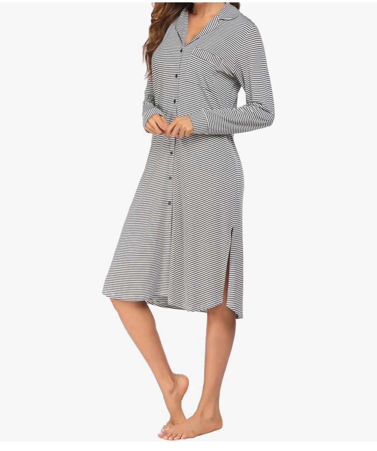 Long Sleeve Stripe Print Button-Down Cardigan Shirt Home Nightdress