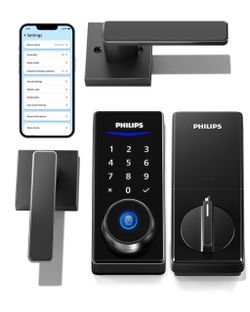 Philips Smart Deadbolt Lock with 2 Lever Handle, Keypad Front Door Lock Set Code / Fingerprint / APP Unlock, Auto Lock, Keyless entry, Electronic Back