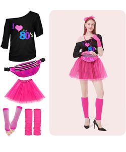 80s Outfit Costume for Women with T-Shirt (large)