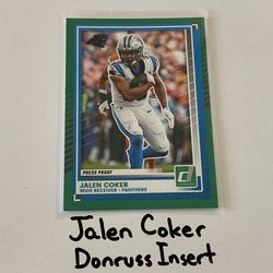 Jalen Coker Carolina Panthers WR Donruss Short Print Insert Card.