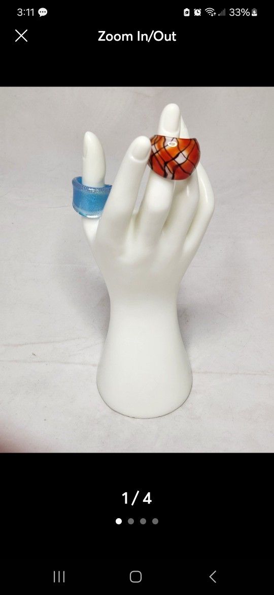 2 Beautiful Hand-Blown Art Glass Rings. Both Size 8