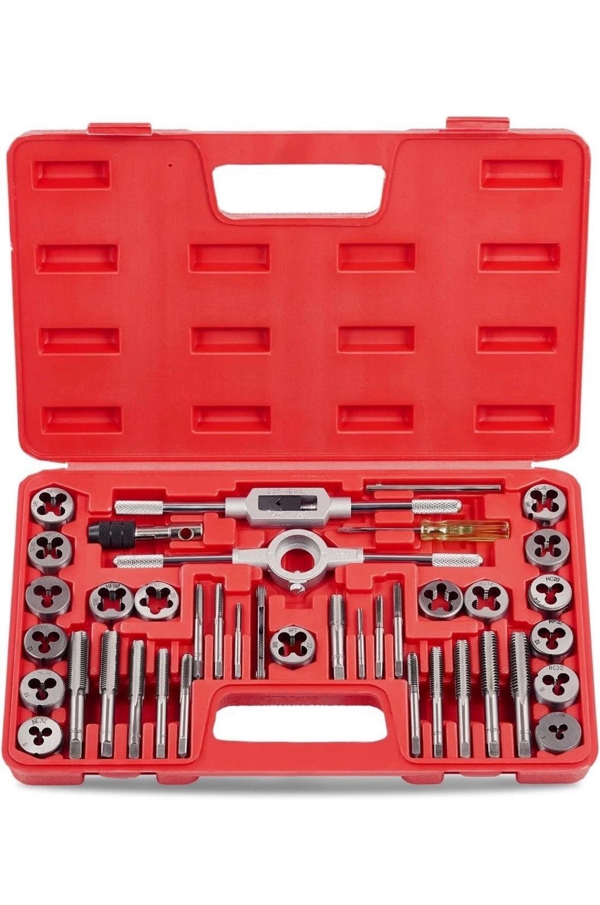 SAE 40 Pcs Tap & Die Set Standard #4, 6, 8, 10, 12, 1/4, 5/16, 3/8, 7/16, 1/2"