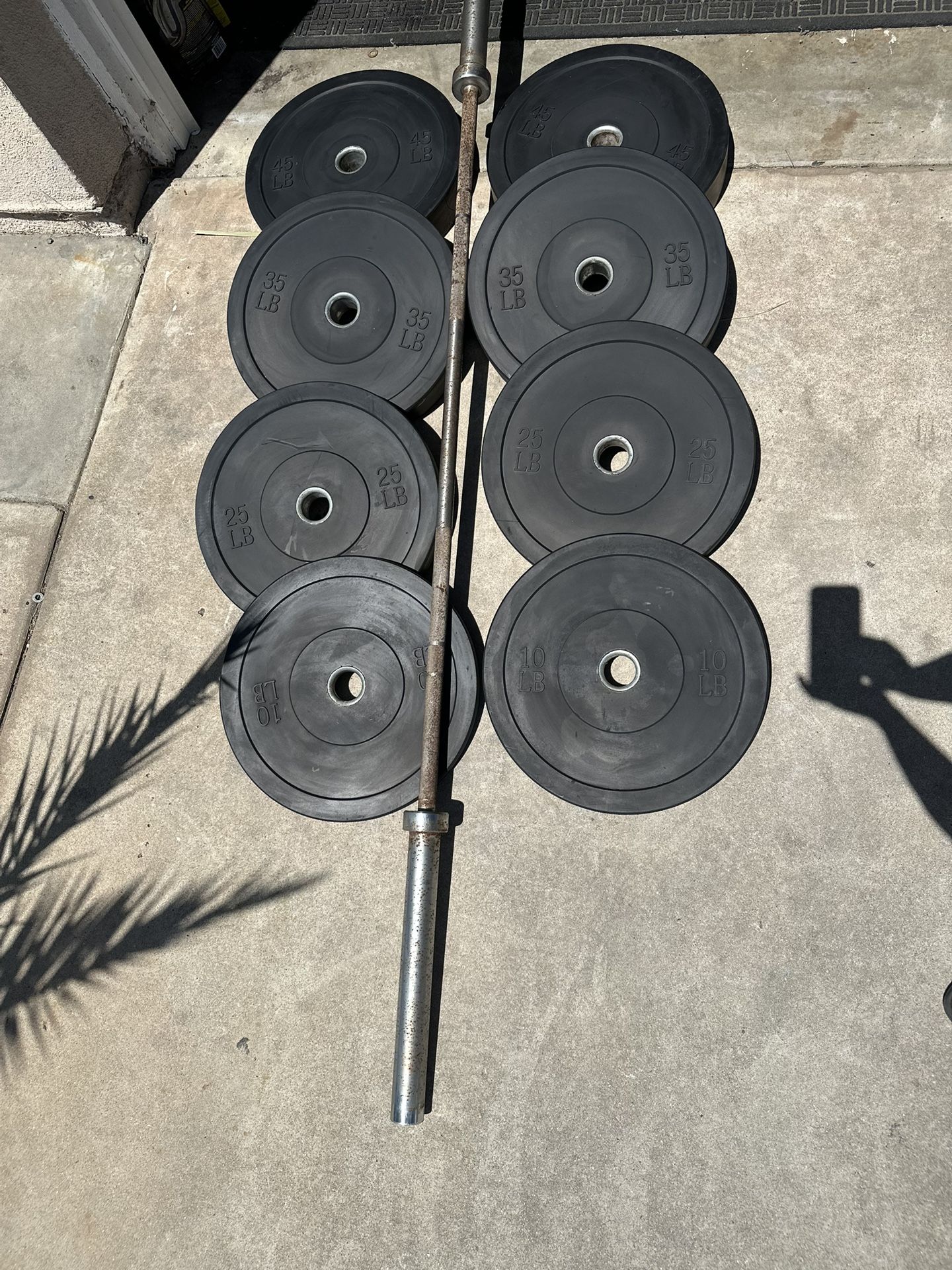 Olympic bumper weights 230lbs total plus 7ft 45lbs bar