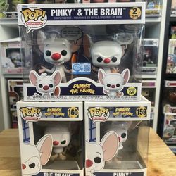 2 Pinky & The Brain Funko Pops VAULTED #159 #160 & EXCLUSIVE GLOW 2-Pack GITD