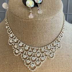 Rhinestone Necklace And Earings 