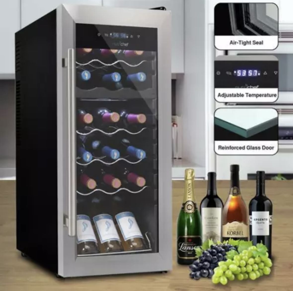 Mini Refrigerator Nutrichef Wine Chilling Cellar-Dual-Zone, Digital touch (18 Bottle)