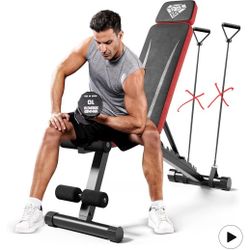 Adjustable Weight Bench, Workout Bench with Adjustable Headrest for Full Body Workout, Fast Folding 660LBS Stable Weight Bench Cables Not Included 