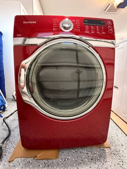 Red Samsung Electric Dryer with Steam Function